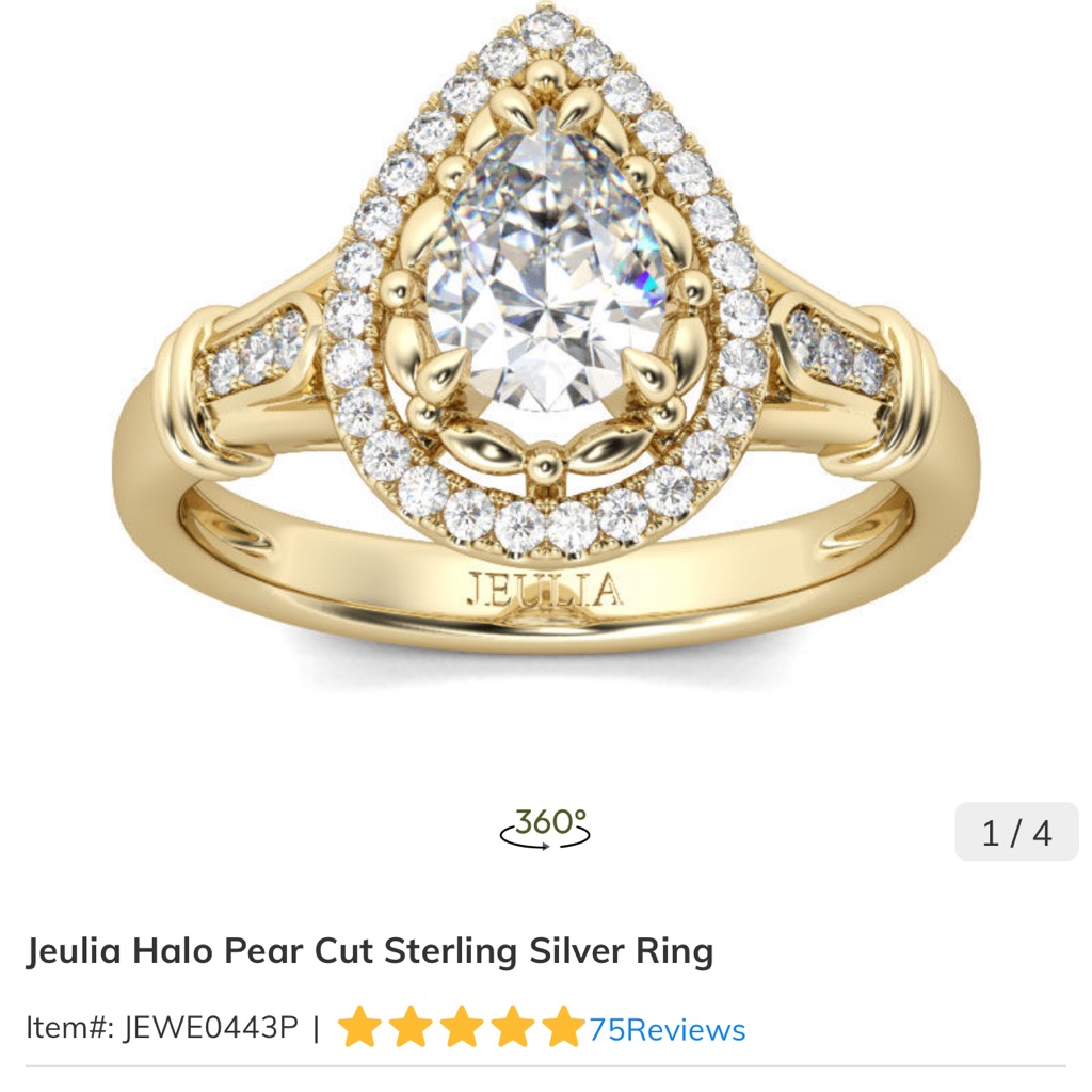 Jeulia Halo Pear Cut Sterling Silver Ring